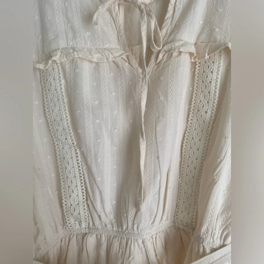 Sweet Wanderer Cream Mini Dress with Tie Waist
